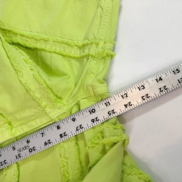 Ragged Lethal Jean Women 24 Green High-Rise Fringed  Wide-Leg Lime Neon festival - Picture 7 of 10